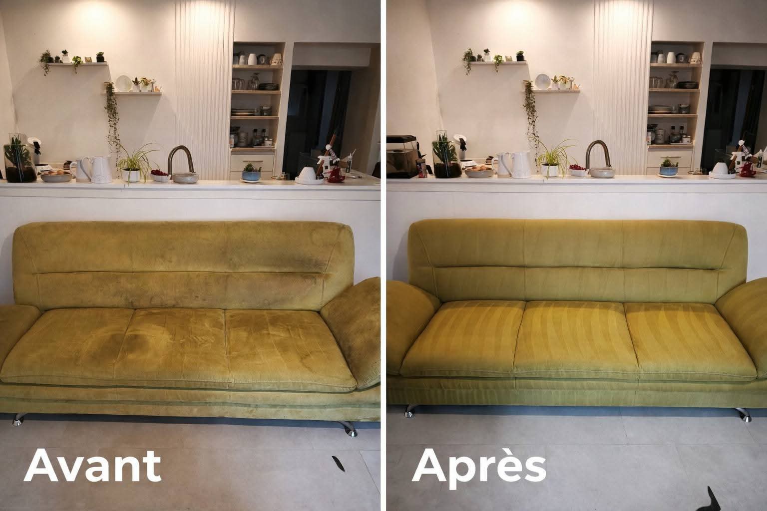 Avant après nettoyage canapé vert