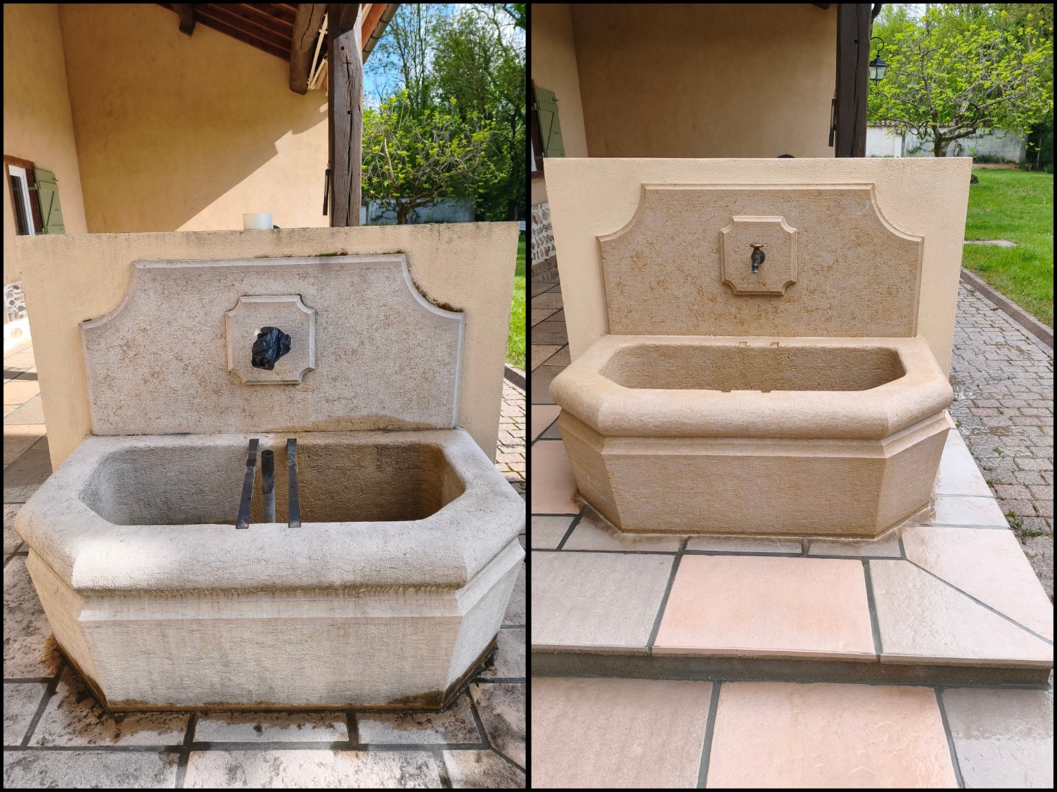 Avant après nettoyage fontaine